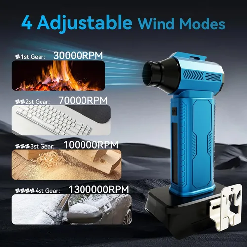 Vista 5 de Soplador de polvo inalámbrico para batería Makita de 18 V, 130000 rpm, ventilador turbo sin escobillas, mini soplador de mano para teclado