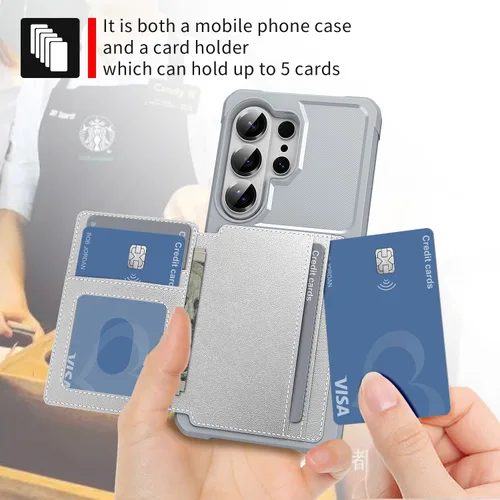 Vista 139 de Funda para Samsung Galaxy S21 Ultra con tarjetero, compatible con soporte magnético para automóvil, resistente a los golpes, resistente, suave, TPU