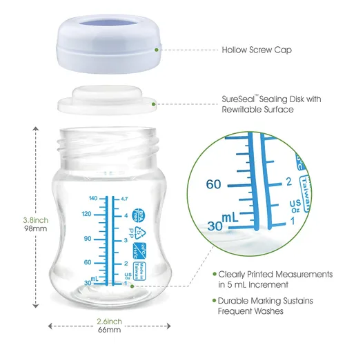 Vista 3 de Maymom Botella de recolección de leche de boca ancha con tapa de cúpula, parte superior de botella, disco SureSeal; compatible con botellas Spectra
