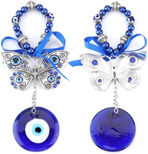 Vista 4 de Colgante de pared de cristal turco contra el mal de ojo, adorno azul de 6.69 pulgadas, amuleto de buena suerte, decoración de automóvil para oficina