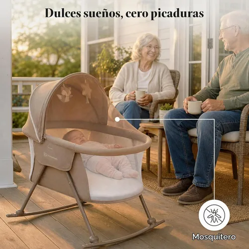 Vista 8 de Kinderkraft LOVI Cuna de Viaje para Bebé, Cuna Portátil Plegable con Mosquitera Integrada, Capota Ajustable y Función de Cuna Adicional, Beige