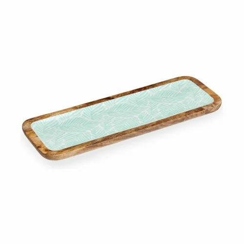 Vista 3 de Centro de Mesa Gift Decor Blanco Marrón Verde Poliéster Resina Madera de mango 45 x 15 cm 15,2 x 2,54 x 45,7 cm Hoja de planta