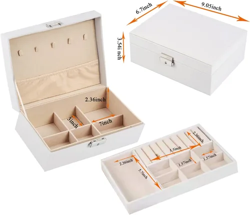 Vista 2 de YEEKEN Joyero para mujeres niñas novia esposa caja organizadora de joyas grande de 2 capas regalo ideal de piel sintética con bandeja extraíble