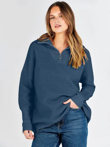 Vista 7 de ANRABESS Suéter de punto acanalado holgado de gran tamaño con cremallera de un cuarto para mujer, ropa de moda de otoño 2025