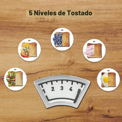 Vista 5 de YSSOA Tostadora de 2 rebanadas con ranura extra ancha y bandeja extraíble para migas, 5 ajustes de tostado y 3 funciones Negro