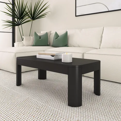 Vista 13 de Plank+Beam Forma - Mesa de centro moderna de 54 pulgadas con estante, mesa central contemporánea con espacio de almacenamiento, mesa de té Nuez