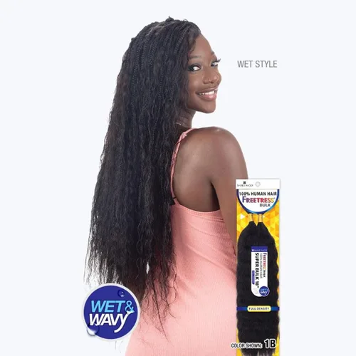 Vista 2 de FreeTress - Trenzas de cabello humano, súper a granel de 18 pulgadas (1 negro azabache)
