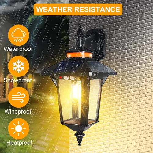Vista 4 de Linterna de Pared Solar con 3 Modos, Luz de Pared Solar con Sensor de Movimiento Impermeable, Luces LED de Porche Delantero del Anochecer al