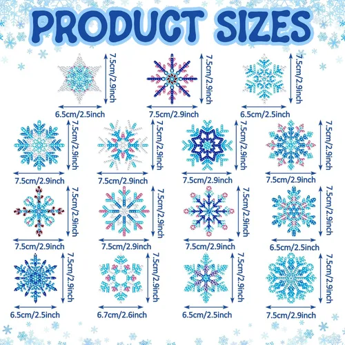 Vista 3 de BBTO 15 piezas de llavero de pintura de diamante de invierno con copos de nieve, adornos de pintura de diamante 5D DIY llavero de pintura