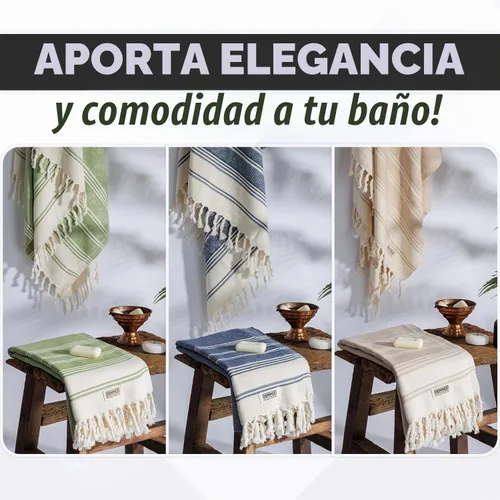 Vista 2 de DEMMEX Organic Diamond - Toalla turca de baño y playa 100% algodón turco certificado Oeko-TEX, ultra suave, de secado rápido, ligera, compacta