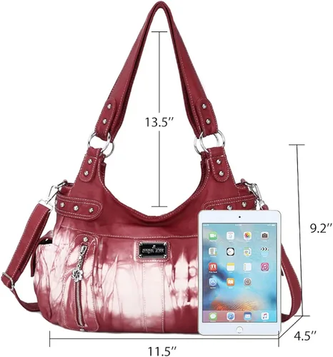 Vista 2 de Women Handbags Shoulder Bags Washed Leather Satchel Tote Bag Mutipocket Purse