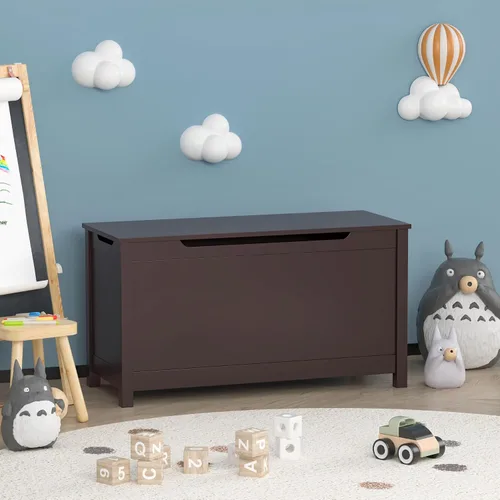 Vista 2 de Cofre de juguetes de madera, caja de juguetes para niños, muebles para sala de juegos, banco con tapa con bisagras de seguridad, organizador