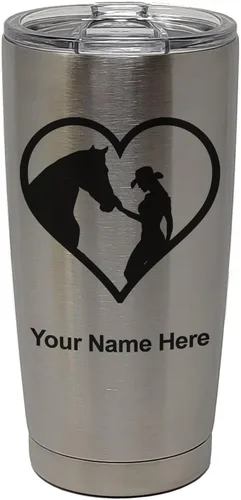 Vista 33 de LaserGram Vaso aislado al vacío de 20 onzas, corazón de vaquera de caballo, grabado personalizado incluido (negro)