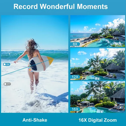 Vista 6 de Cámara subacuática 4K de 64 megapíxeles de enfoque automático de 16 pies, cámara impermeable de doble pantalla, selfie 16X, cámara subacuática
