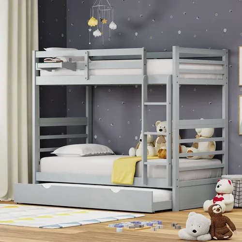 Vista 27 de Glenwillow Home Litera Plana de madera maciza individual sobre cama matrimonial, color espresso