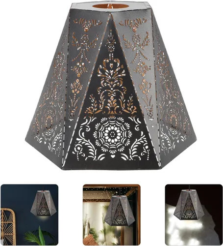Vista 8 de Uonlytech Pantalla de hierro hueco de 6.69 x 7.08 x 6.73 pulgadas, cubierta de lámpara de mesa, lámpara de arte decorativa para sala de estar
