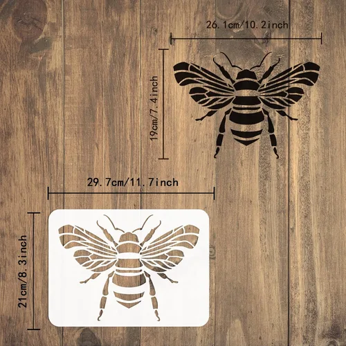 Vista 2 de FINGERINSPIRE Plantilla de abeja reutilizable de 8.3 x 11.7 pulgadas, plantilla de dibujo de abejorro Datura para manualidades, plantilla de pintura