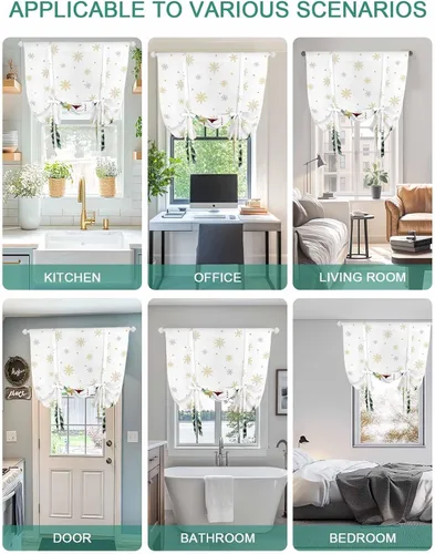 Vista 5 de Cortinas de Navidad con lazos para cocina, baño, dormitorio, ventanas de 45 pulgadas de largo, cortinas con globos, cortinas con bolsillo
