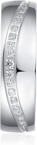 Vista 2 de 0.236 in Comfort Fit Heavy Sterling Silver Curvo Set Simulated Diamond Court Shape Anillo de boda