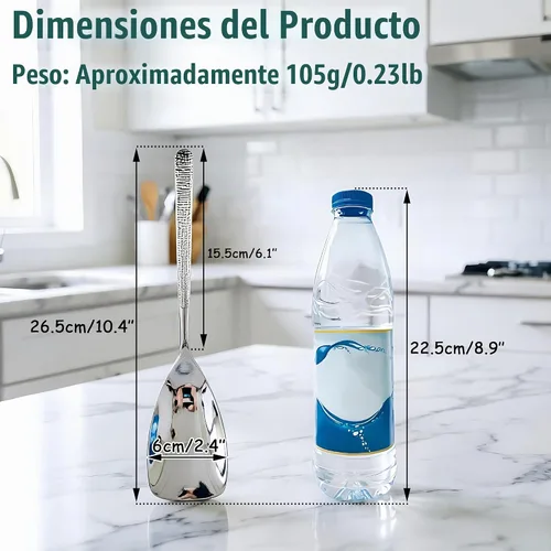 Vista 2 de Cucharas de servir de acero inoxidable SUS 304 de 10.4 pulgadas, cucharas en forma de pala, aptas para lavavajillas, paquete de 2