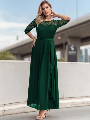 Vista 3 de Miusol Vestido largo de dama de honor con mangas 34 de contraste y encaje floral elegante para mujer