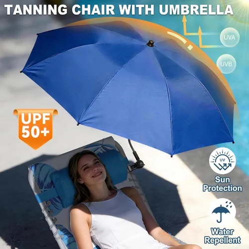 Vista 2 de Luxfero Sillón de playa 3 en 1 con paraguas, silla de bronceado solar con orificio para la cara y reclinable de 5 posiciones, silla plegable
