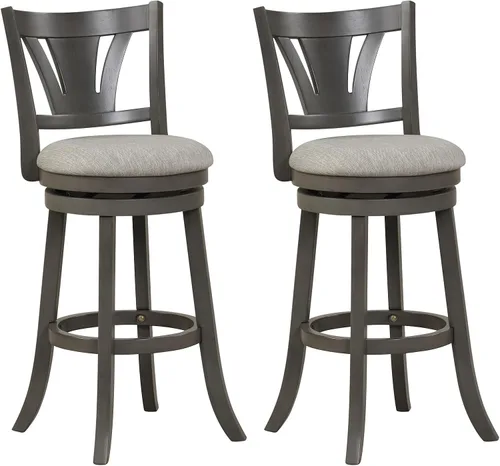 Vista 8 de COSTWAY Taburete de bar para isla de cocina, taburete de bar giratorio de 26.5 pulgadas con respaldo curvado y asiento acolchado suave, patas