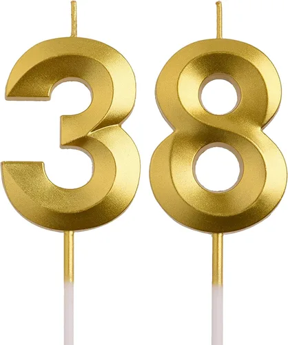 Vista 9 de Velas de cumpleaños número 38 y 83, velas doradas de cumpleaños con número 83 y 38 años, decoraciones de fiesta de cumpleaños, regalos para mujeres