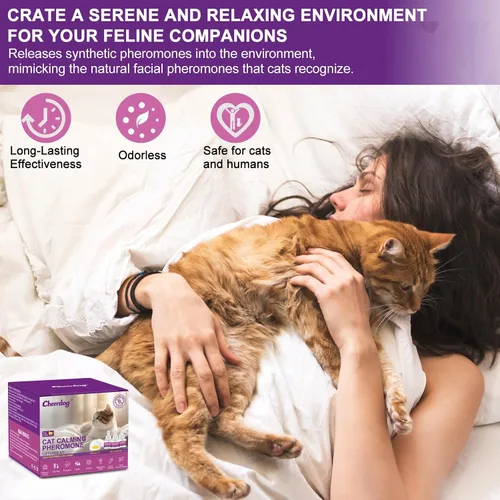 Vista 3 de Cheerdog Difusor calmante de feromonas para gatos, alivia la ansiedad y el estrés, difusor calmante para gatos, comodidad para gatos, 3 repuestos