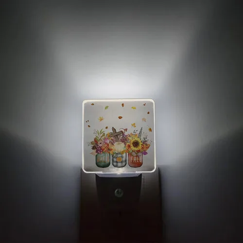 Vista 2 de Jarrón de otoño, luz nocturna de calabaza, lámpara de noche LED con sensor automático, luces nocturnas para niños, girasol de Acción de Gracias