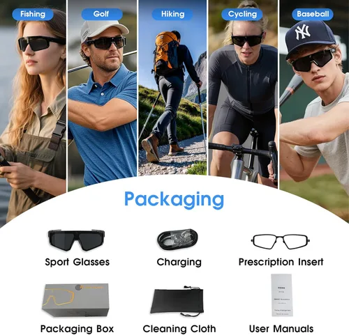 Vista 9 de Lentes inteligentes AI con cámara 4K, gafas de grabación de video HD de 8 MP con almacenamiento integrado, protección UV y asistente de IA, gafas