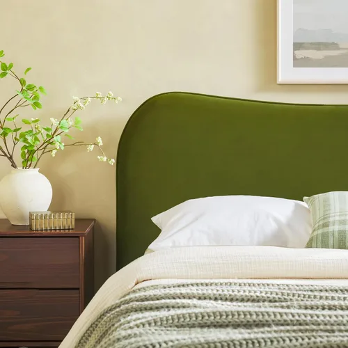 Vista 5 de Walker Edison Chantelle - Cama Queen tapizada moderna curva, tamaño Queen, terciopelo verde