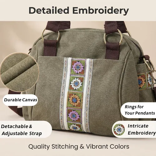 Vista 3 de Bolso de mano de lona para mujer, bolso cruzado vintage resistente