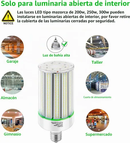 Vista 2 de Bombilla LED de maíz de 250 W, reemplazo de halogenuros metálicos de 1000 W, bombilla LED de base Mogul E39 de 5000 K, lámpara HPS HID para uso