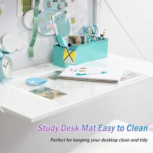Vista 3 de JanJunDec Protector de escritorio transparente para escritorio, protector de mesa de 14 x 30 pulgadas, tapete de escritorio en la parte superior