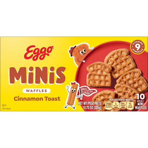 Vista 5 de Eggo Minis - Gofres de tostadas de canela, comida para el desayuno, desayuno congelado, 10 gofres (congelado)
