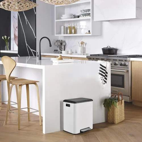 Vista 8 de Cubo de basura rectangular de doble compartimento para reciclaje de cocina con tapa de cierre suave, acero inoxidable de 2 x 4 galones