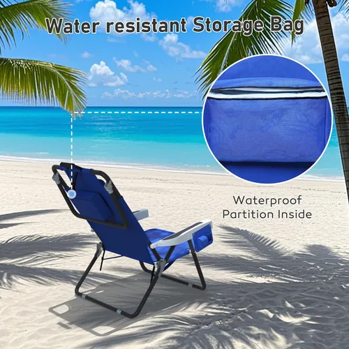 Vista 5 de MUPATER Silla plegable portátil, tumbona plegable para patio al aire libre con bolsillo desmontable, sillas de playa para adultos resistentes