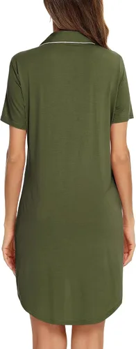 Vista 128 de Samring Camisón de pijama para mujer, manga corta/larga, con botones, camisón para dormir, camisón para novio, talla XXL