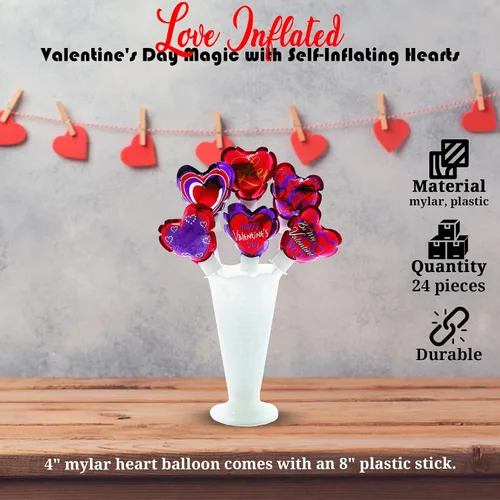 Vista 6 de Surtido de 50 globos autoinflables de 4 pulgadas con forma de corazón de San Valentín, ideal para decoración del día de San Valentín y fiestas