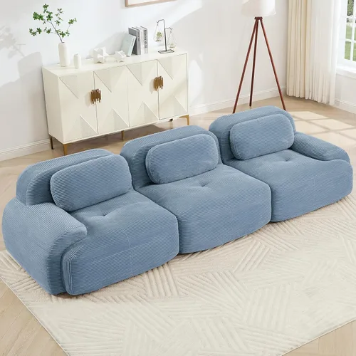 Vista 33 de Juego de sofás seccionales sin hueso de 117 pulgadas para sala de estar, modular en forma de L y sofá de 3 plazas con asiento profundo, almohadas