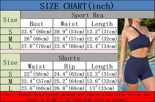 Vista 6 de MATIRD Conjuntos de entrenamiento para mujer, 2 piezas, trajes de yoga sin costuras, pantalones cortos de cintura alta, un hombro, conjunto