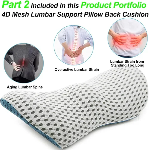 Vista 6 de Almohada de apoyo lumbar y almohada para el cuello del automóvil, almohada lumbar de espuma viscoelástica para aliviar el dolor de espalda baja