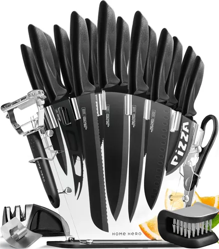 Vista 9 de Home Hero Juego de cuchillos de acero inoxidable de alto carbono, juego de cuchillos de chef, corte de precisión y versatilidad, cuchillas con Negro
