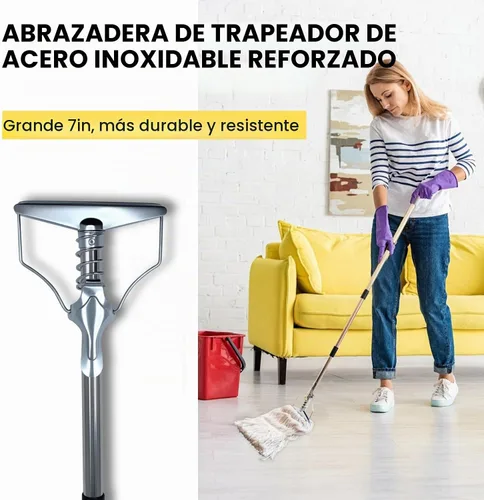 Vista 4 de Trapeador industrial comercial resistente, mopas de algodón húmedo de 59 pulgadas para limpieza de suelos, adecuadas para limpieza del hogar, taller