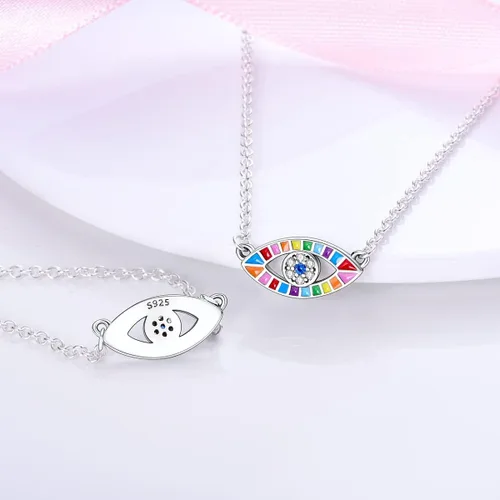Vista 2 de MULA Collar de cadena de plata de ley 925 para mujer, delicado collar con dije de corazón de mal de ojo