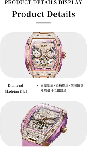 Vista 6 de OLEVS - Reloj automático de lujo para mujer con diamantes, fecha, clásico, de cuerda automática, relojes de pulsera luminosos e impermeables