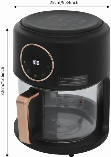 Vista 2 de Mini freidora de aire, freidora de aire de vidrio de 3.8 cuartos de galón, pantalla táctil visible de 360° con pantalla digital, temperatura Negro