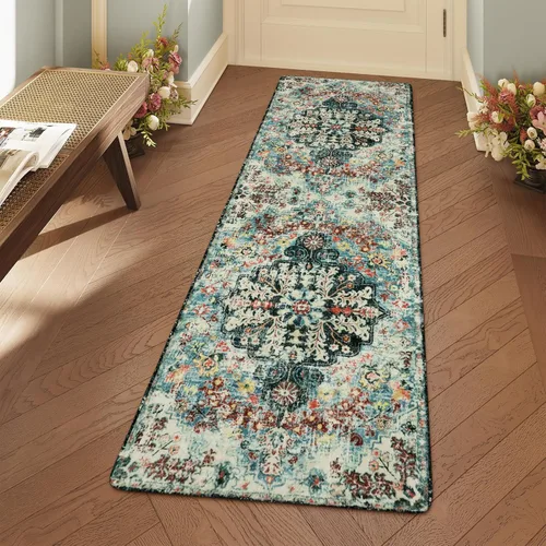 Vista 69 de Lahome Alfombra Floral Bohemio Medaillon - 2x3 Pequeña Alfombra de Baño Rosa Caliente, Alfombra de Cocina, Lavable a Máquina, Antideslizante, Suave