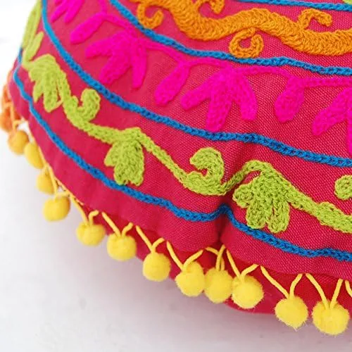 Vista 2 de Cojín redondo Suzani tradicional Jaipur bohemio, fundas de almohada bordadas de 16 pulgadas, fundas de almohada decorativas, cojines indios